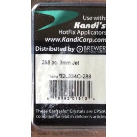 BREWER KANDI'S LOW LEAD HOT FIX CRYSTALS - 3MM - 288PCS - CHRYSTAL, LIGHT AQUA OR JET - 3MM- JET