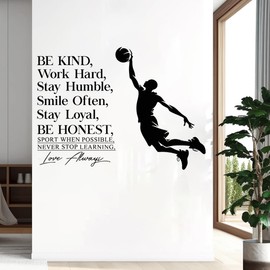 WOYINIS Basketball Player Wall Decals Motivational Quotes Wall Stickers Vinyl Sport Wall Decal Sport Art Peel and Stick Be Kind Be Humble Be Strong Decor Sticker Kids Bedroom Playroom
