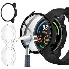 Acadeny [Pack of 2 Case with Tempered Glass Screen Protector Compatible with Xiaomi Mi Watch, 9H Hardness 360° All-Round PC Case, Black + Transparent TPU Case