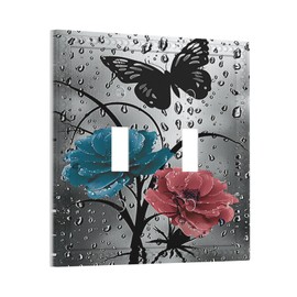 Romantic Lover Turquoise Teal Blue Blush Pink Floral Rose Flower Abstract Butterfly Double Toggle Light Switch Cover Decorative 2 Gang Wall Plate Electrical Face Plate Dual Device Switchplate Cover