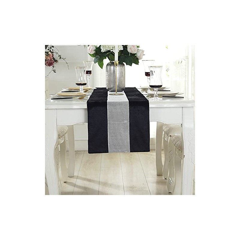 Deggodech Black Table Runner 180 cm Glitter Table Runner Silver