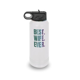 Factory of Stickers Valentine's Day Gift for Women: 32oz White Prism Ion-Plated Travel Mug – "Best ever Wife" Insulated with Straw for Hot & Cold Drinks