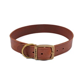 Ancol Latigo Flexible Stretchy Dog Collar Chestnut Leather Pet Training Accessory with Antique Gold Fixings - Soft and Resilient - Size 7-50-59 cm