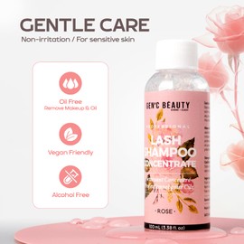 Eyelash Cleanser Concentrate 100ml Lash Extension Foaming Shampoo Set including 100Cleanser Concentrate 3 Foam Dispenser Bottles 3 lash Shampoo Brushes 1 squeeze bottle Non-lrritating Lash Wash (Rose)