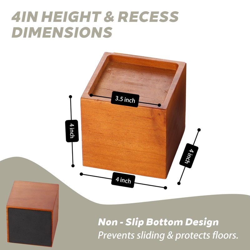 TomGear 4-Inch Solid Pine Furniture Risers – 2000LBS Capacity, Tool-Free