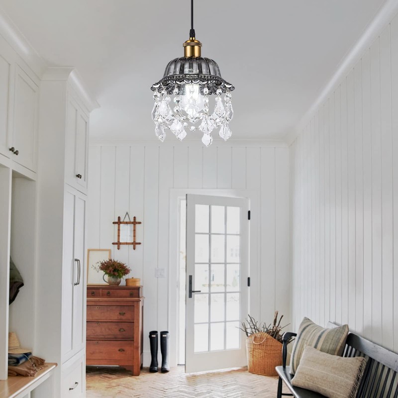 cloylinc Hanging Light Grey Glass Swag Light with 14.7 Ft