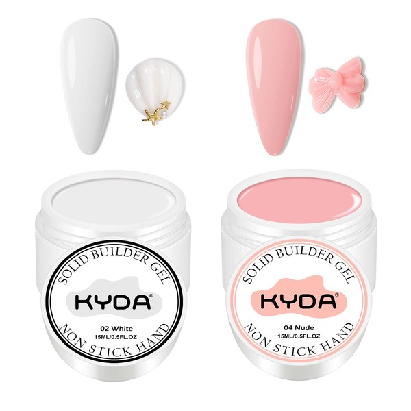 KYDA 2 Colours Nail Extension Gel, Solid Nail Glue Gel for Extension, Solid Poly Nail Gel Building Gel for Nail Art Design, Colour Extension Gel for Beginners Nails (White and Bare Skin Tone)