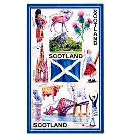 Scottish Tea Towel Souvenir Gift Scotland Saltire Flag Stag Bagpiper Landmarks
