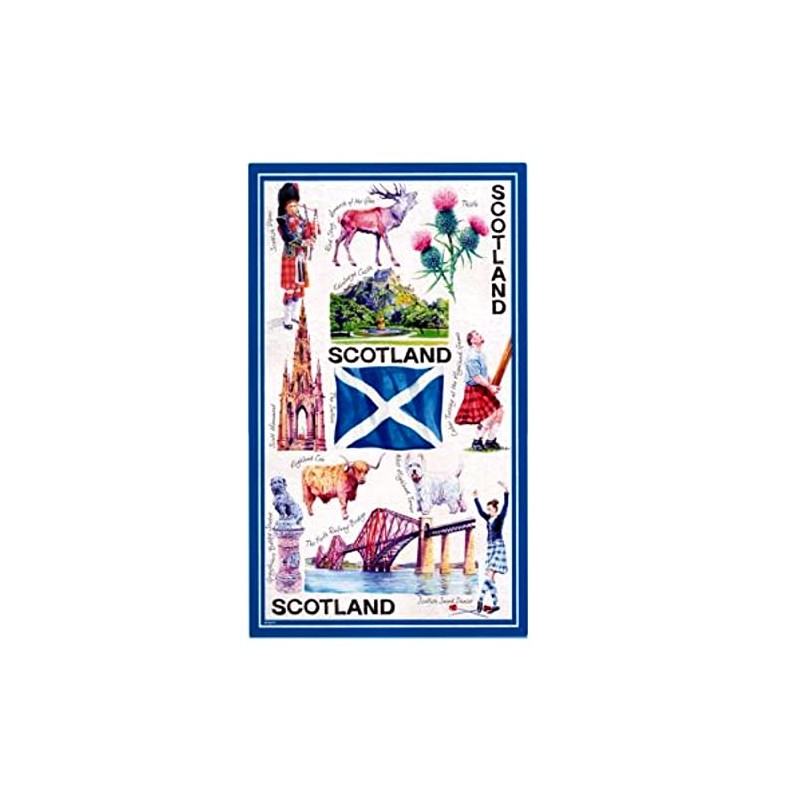 Scottish Tea Towel Souvenir Gift Scotland Saltire Flag Stag Bagpiper
