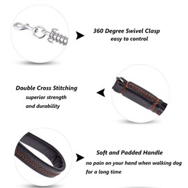 Cliont Black Brown 12 Inch Genuine Leather Dog Short Lead Heavy Duty for Large Dogs with Stainless Steel Buffer Shock Spring