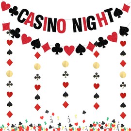 Xietaea Casino Decoration Garland Set - 27 Pieces Party Decoration with Casino Night Banner Playing Cards Garland Poker Confetti, Paper Las Vegas Night Party Birthday Decorations
