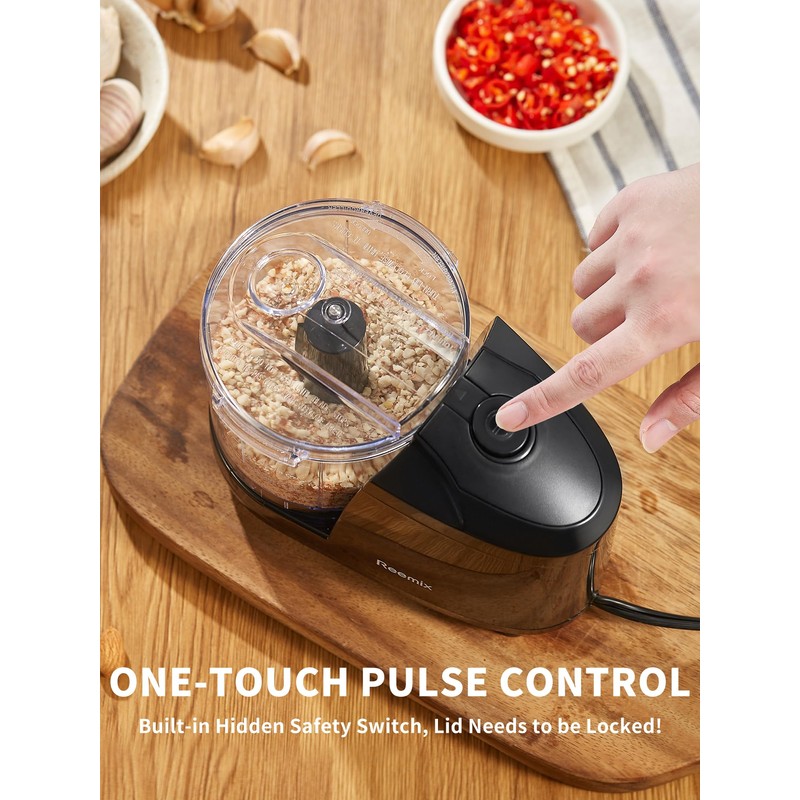Reemix 1.5-Cup One-Touch Electric Food Chopper, 100W Mini Food Processor
