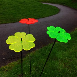 Sun Catcher Garden Decor Double Blossom Set of 3 Large Decorative Garden Stake 75cm/29.5'' high Outdoor Yard Accessory Great Gardeners Gift, Colour:red/yellow/green
