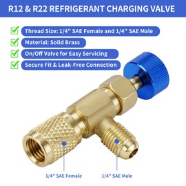 2Pcs Refrigerant Charging Valve Set, 1/4" & 5/16" Safety Adapter Flow Control Ball Valve, Brass Low Loss HVAC Fittings for R12 R22 R410 Air Conditioner Manifold Maintenance Tools