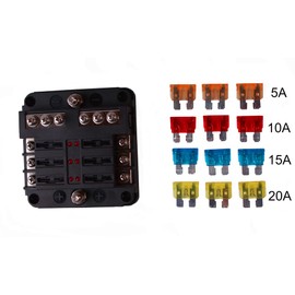 edi-tronic Car Fuse Holder Fuse Box 6-Way with Fuses Truck Boat Status LED