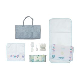 Little Me Accessories Caddy 7-Piece Baby Care Bundle with 60 Count Hypoallergenic Wipes, Hard Travel Case, Portable Changing Pad, Soft Wash Cloth, Nail Clippers, Safety Swabs, and Hairbrush