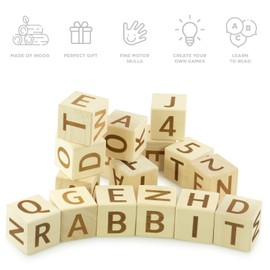 Ulanik Wooden Alphabet Blocks Toddler Montessori Toys for 3+ Year Olds Baby Wooden Building Blocks Game for ABC Learning and Reading — 16 Stacking Cubes