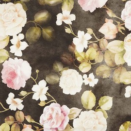 Kt KILOtela - Decorative Fabric Half Panama Digital Print Organic Cotton Lightweight Covers Cushions Tablecloths Curtains 100cm Length x 280cm Width Pink Cream Black - 1 Metre