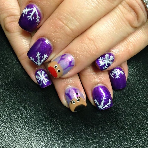 RIICFDD Christmas Press on Nails Short Coffin Fake Nails Purple