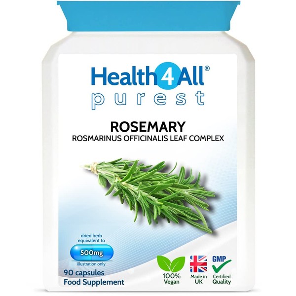 Health4All Rosemary 500mg 90 Capsules (V) (not Tablets) Purest - no additives. Memory, Focus and Learning. Natural Vegan Nootropic.