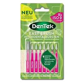 DenTek Eco Easybrush Interdental Brush ISO 0 Pack of 8 Plant-Based 0.4 mm Mega Fine for Very Narrow Interdental Spaces with Mint Flavour and Hygienic Protective Cap - Reusable