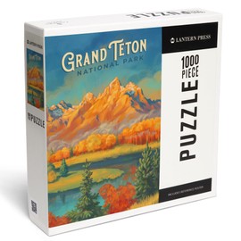 Lantern Press Grand Teton National Park, Wyoming, Oil Painting, 1000 Piece Jigsaw Puzzle for Adults, Made in USA with Reference Poster
