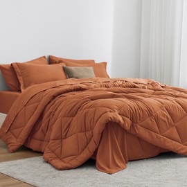 Love's cabin Queen Comforter Set Terracotta, 7 Pieces Queen Bed in a Bag, All Season Bedding Sets with 1 Comforter, 1 Flat Sheet, 1 Fitted Sheet, 2 Pillowcase and 2 Pillow Sham