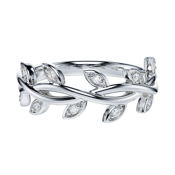 THELANDA Simulated Diamond Sterling Silver Twisted Olive Branch Leaves Band