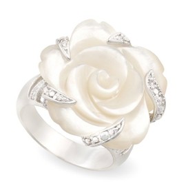 JanKuo Jewelry Carved Mother of Pearl Flower with CZ Cocktail Ring with Gift Box. (8)