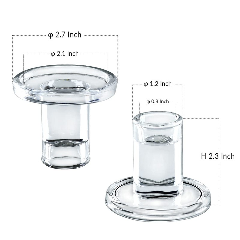Low Glass Taper Candle Holders fit Candle Base Diameter 5/6-7/8