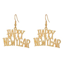 coadipress Happy New Year Earrings for Women Delicate Fashion Festive Holiday Cheer New Year Eve Party Dangle Drop Earrings New Years Party Statement Jewelry Surprise Gift (Gold)