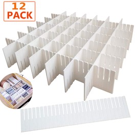 OJYUDD 12PCS DIY Plastic Grid Drawer Dividers,White Adjustable Sock Underwear Dresser Drawer Organizers Divider for Stationary Storage