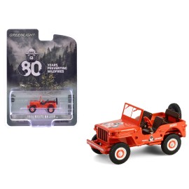 DCD 1944 Series 17 1/64 Diecast Metal Model Car Willys MB for Jeep Red 'Smokey Bear 80th Anniversary' for Boys 'Anniversary