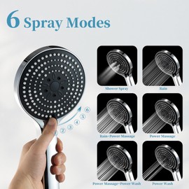 OFFO Shower Head and Hose Set, 6 Modes Handheld Shower Head Large Powerful Boosting Handheld Showerhead for Low Water Pressure ShowerHead,Chrome