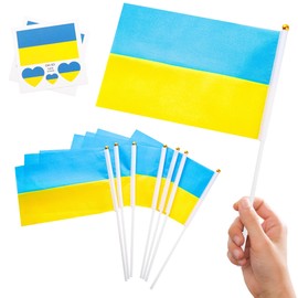 10pcs Mini Ukraine Flags on Sticks & 2pcs Tattoos, Small Ukraine Flags Ukrainian 2024 Decorations Hand Held Flags for Games 2024 Sports Events Independence Day Party Decorations