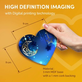 Destination Vinyl ltd Great Coasters (Set of 2) Heart - Blue Moon Stars Space Vintage Drink Glossy Coasters/Tabletop Protection for Any Table Type #16502