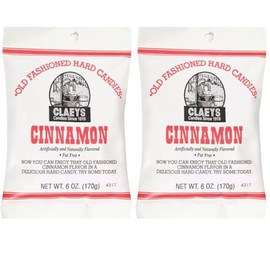 Claey's Old Fashioned Hard Candies - 6 oz Peg Bags (Pack of 2) - Naturally Flavored, Fat Free Vintage Candy Drops (Cinnamon)