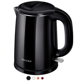 Secura Stainless Steel Double Wall Electric Kettle Water Heater for Tea Coffee w/Auto Shut-Off and Boil-Dry Protection, 1.0L (Black) SWK-1001DB/HB-K012