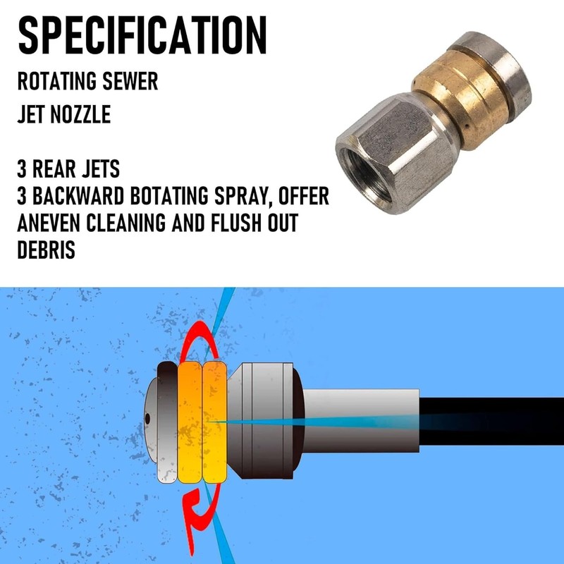 Xiny Tool Sewer Jetter Kit for Pressure Washer 100FT, 4000