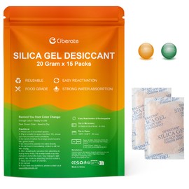 Ciberate 20 g x 15 Packs Silica Gel with Orange Beads Moisture Indicator Food Grade Silica Gel Desiccant Bag Silica Gel Moisture Absorber for Moisture Removal
