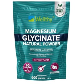 Wellthy Glicinato de Magnesio 600g Sabor Raspberry. 60 Porciones, Equivalente a 500mg de Magnesio por Porción, Reforzado con Fibra Prebiótica Orafti®,