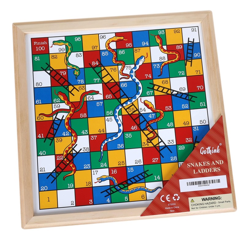 Gothink Wooden Snakes and Ladders Game - 13 Inch Educational