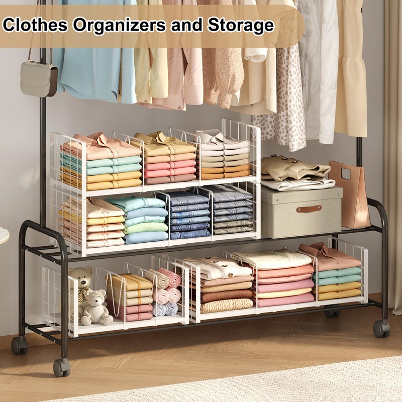 2-Pack Closet Organizers Stackable Clothing Storage Shelves, Expandable Clothes Shelf