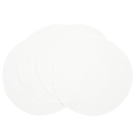 SHACOS Round Braided Placemats Set of 4 Washable Round Table Mats for Dining Table 15 inch (White, 4)