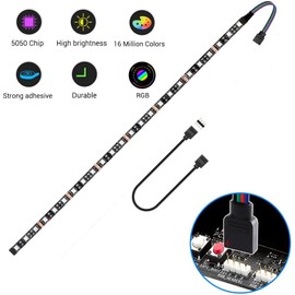 Vrabocry LED RGB PC Light Strip 1PCs 19.7in Computer Case LED Strip for 12V 4-Pin LED headers for ASUS Aura Sync, Gigabyte RGB Fusion, MSI Mystic Light, ASRock
