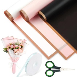 Flower Wrapping Paper, 30 Sheet Bouquet Wrapping Paper, 58cm Double Sided Bouquet Wrap Kit for Gifts Flowers and Crafts with Ribbon and Scissors for Gift Wrap DIY Arts Crafts(3 Color)