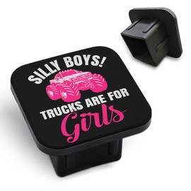 Tnomchey Pink Truck Hitch Covers Silly Boys Trucks are for Girls Words Funny Monster Car Black Square Towing Hitch Covers 2” Heavy Duty Trailer Hitch Tube Cover Plug Cap Rubber for Most Vehicles SUV