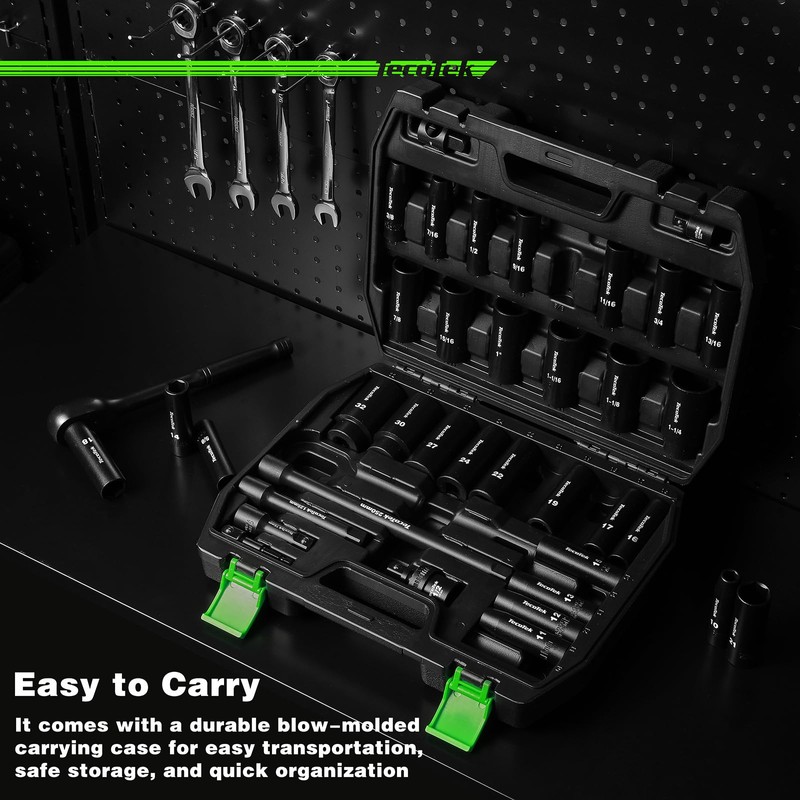 TecoTek 1/2" Drive Deep Impact Socket Set, 38-Piece Socket Set