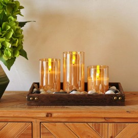 Homemory Flameless Led Candle Set With Remote Timer Gold Glass Candlelight Decor