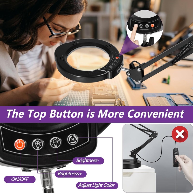 12X Magnifying Glass with Light and Stand, 5 Color Modes